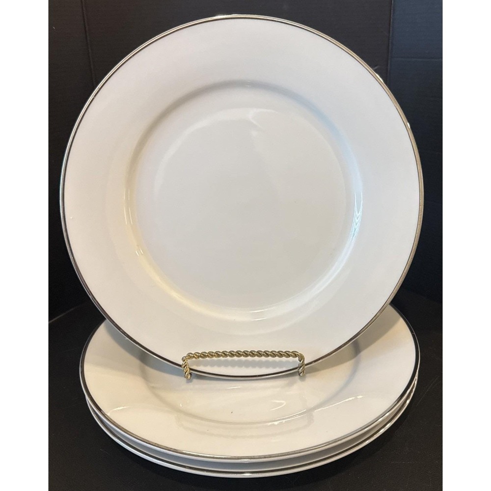 Linen N Things Platinum Banded White‎ Dinner Plates Plate 10.5 Inch Set Of 3